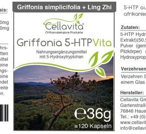 Griffonia 5-HTP (4-Monatsvorrat), 120 Kapseln im Glas, von CELLAVITA